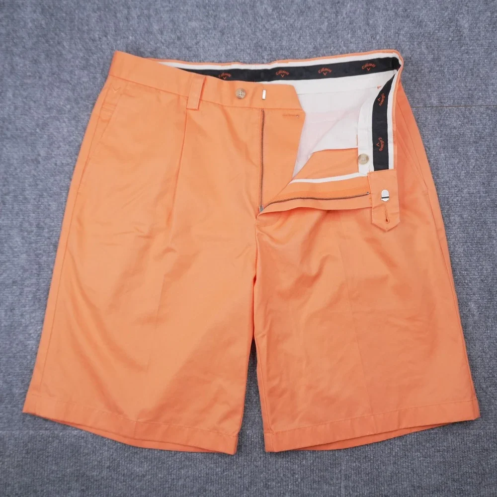 Callaway Golf Shorts Mens 34 Orange Pleated Cotton Solid Casual Sporty